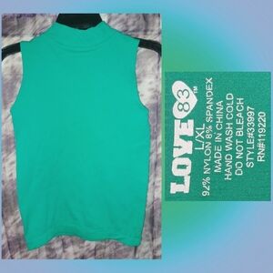 Love 83 brand Dark Mint Green Ribbed Soft Knit Mock Turtleneck Tank Top Sz L/XL